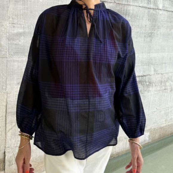 TWO NewYork Sheer Plaid Bohemian top - Picture 5 of 6